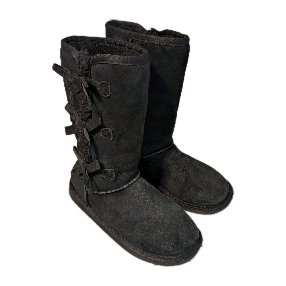 Koolaburra by UGG Girls Victoria Black Suede Triple Bow Winter Boots Size 2